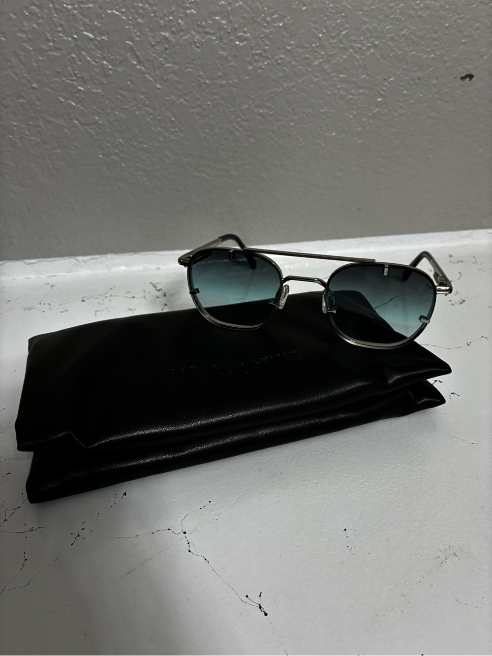 Carolina Lemke Aviator Sunglasses Silver/Blue, 51-22/145